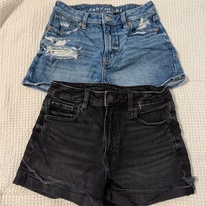 American Eagle Outfitters Distressed Blue and Black Jean Shorts